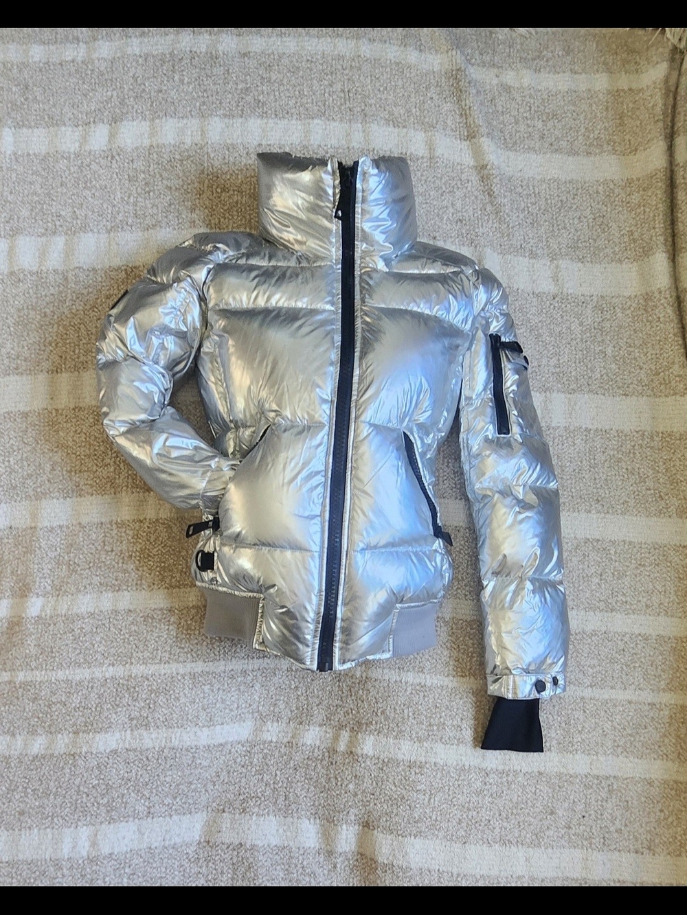 Silver Puffer Jacket - Women's Metallic Quilted Coat